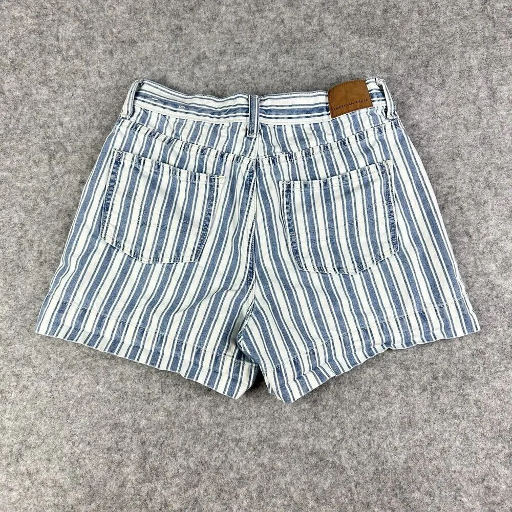 American Eagle Mom Jean Shorts Womens 0 Blue White Striped Casual Cotton Denim*